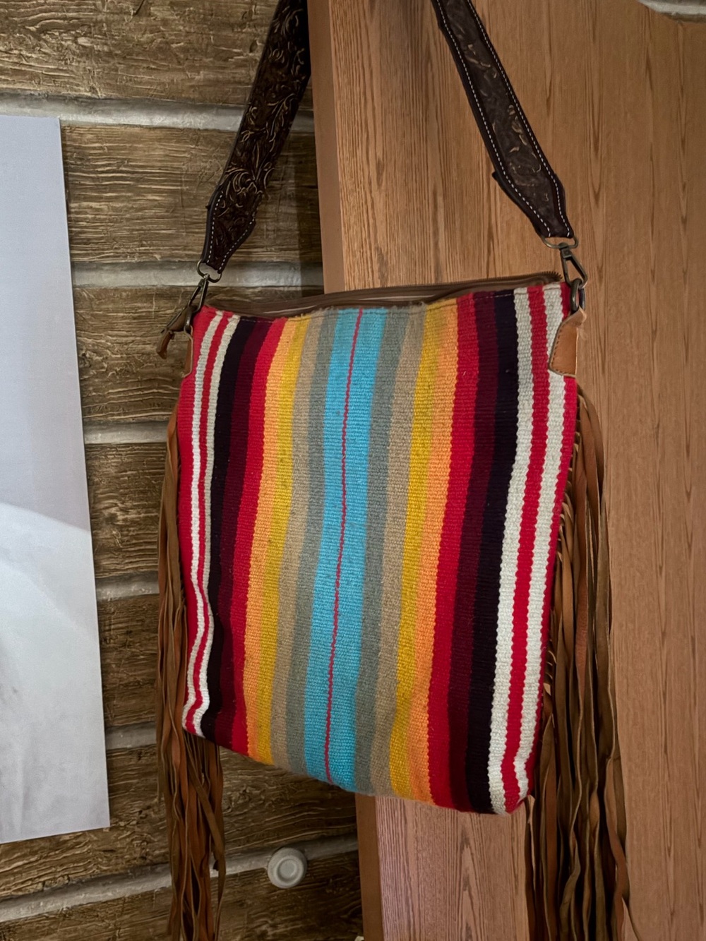 American Darling Cross Body Hand Tooled Saddle Blanket Purse - Picture 7 of 7